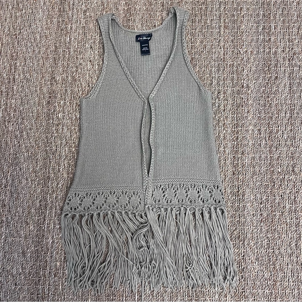 Love Always Beige Fringe Sweater Vest Boho Women’s Size L